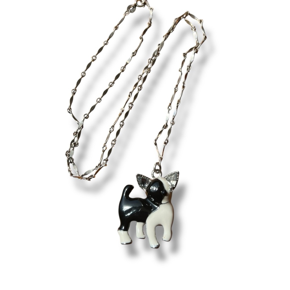 Sterling Silver Black and White Dog Pendant Necklace